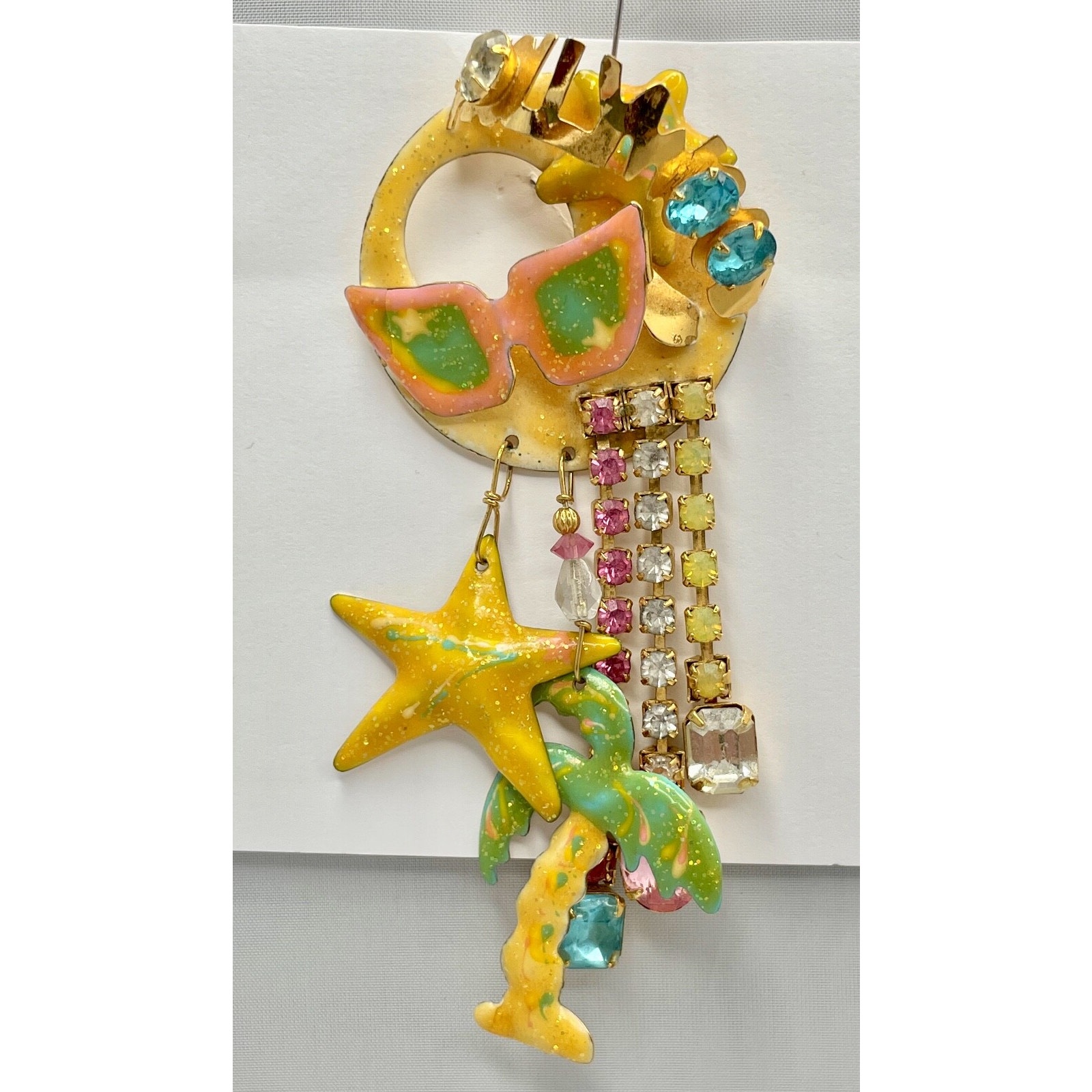 Hollywood Themed Enamel Dangle Statement Brooch By Lunch At The Ritz, 1980s